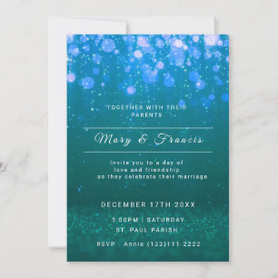 Grüne und blaue Lichter und Glitter-Hochzeit Einladung