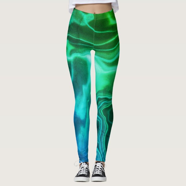 Grüne und blaue Marmorbäume Spandex Leggings (Vorderseite)