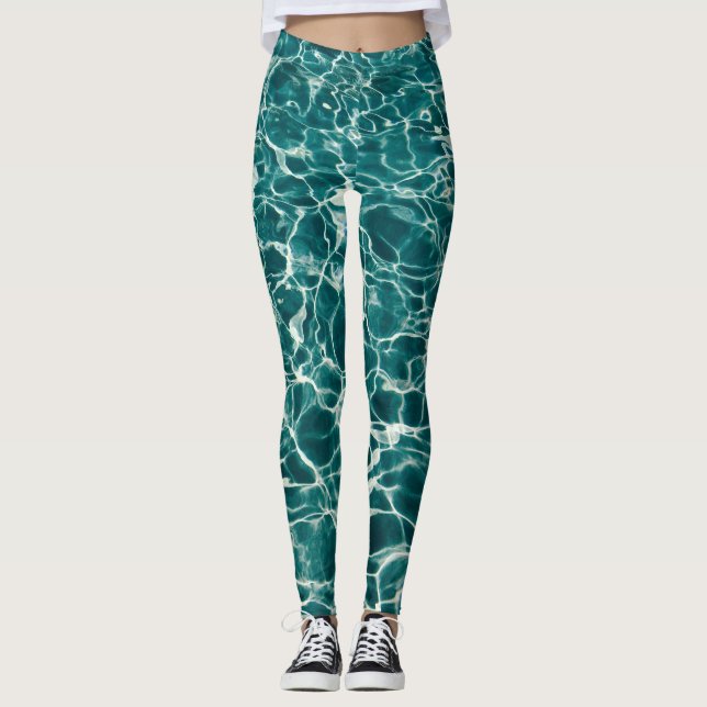 Grüne und blaue Meereswellen Leggings (Vorderseite)