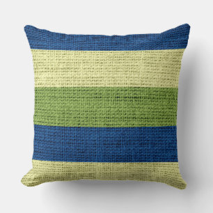Grüne und blaue Streifen Burlap Linen Rustic Jute Kissen