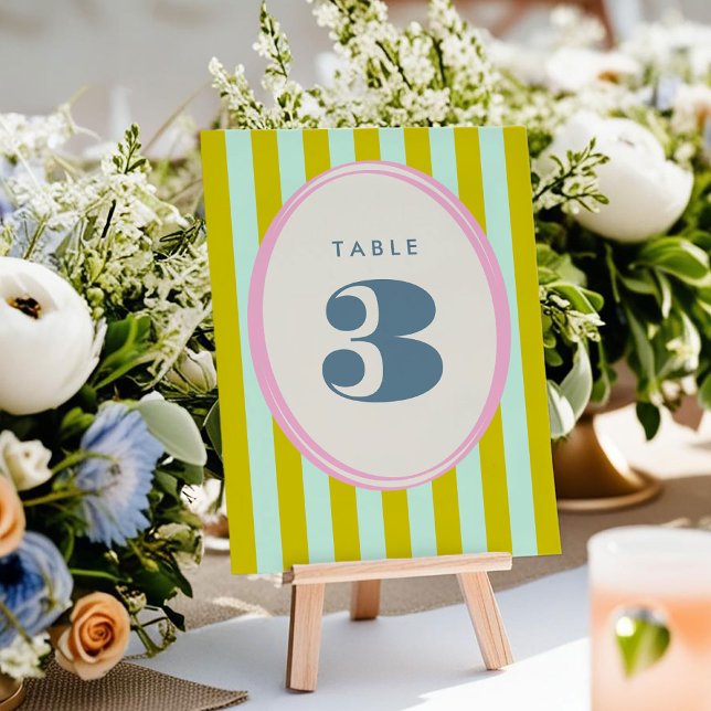 Grüne und blaue Streifen Frische Tischnummer (Green and Blue Stripe Bold Bright Wedding Table Number Cards)