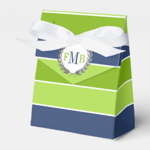 Grüne und blaue Streifen und Initialen Hochzeitsgu Geschenkschachtel