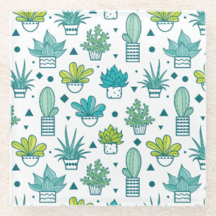 Grüne und blaue Wasserfarbe Sukkuläres Muster Glasuntersetzer