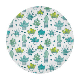 Grüne und blaue Wasserfarbe Sukkuläres Muster Schneidebrett