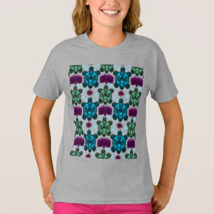 Grüne und Blaugrüne Seeschildkröten Lotus-Muster T-Shirt