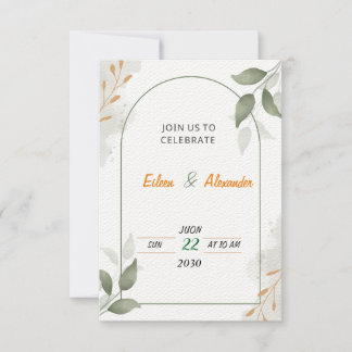 Grüne und braune florale Hochzeitseinladung RSVP Karte
