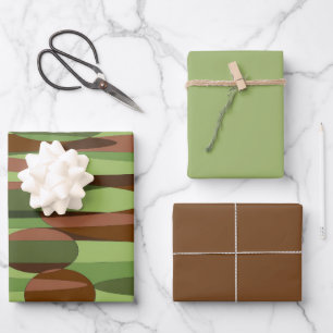 Grüne und braune Herden Geschenkpapier Set