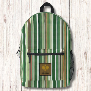 Grüne und braune Streifen Modernes Monogramm-Pickl Bedruckter Rucksack