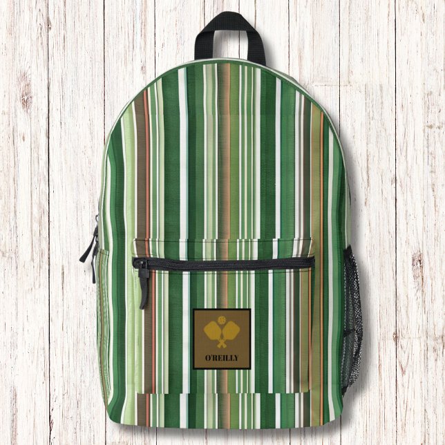 Grüne und braune Streifen Modernes Monogramm-Pickl Bedruckter Rucksack (Von Creator hochgeladen)