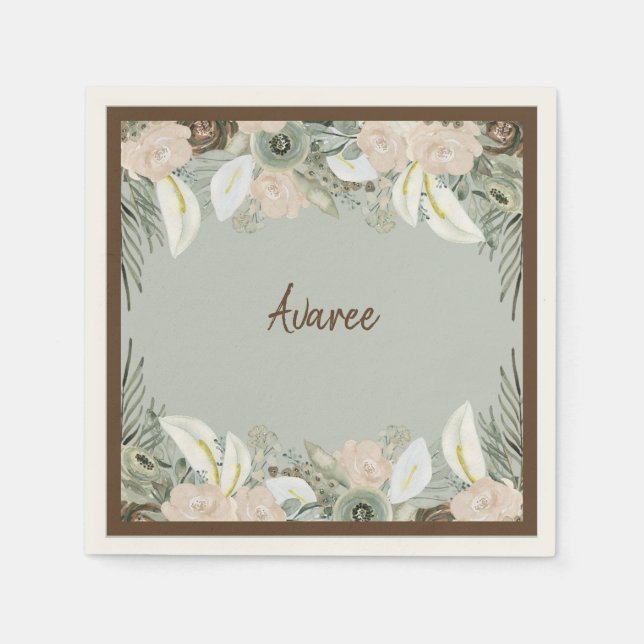 Grüne und cremefarbene Blume im Wasserbad Serviette (Vorderseite)