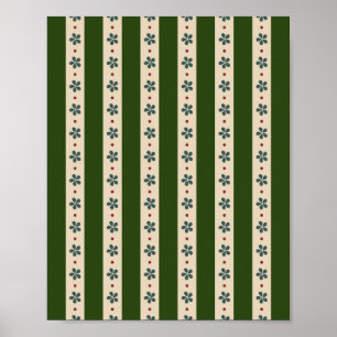 Grüne und cremefarbene Streifen und Blumen Poster