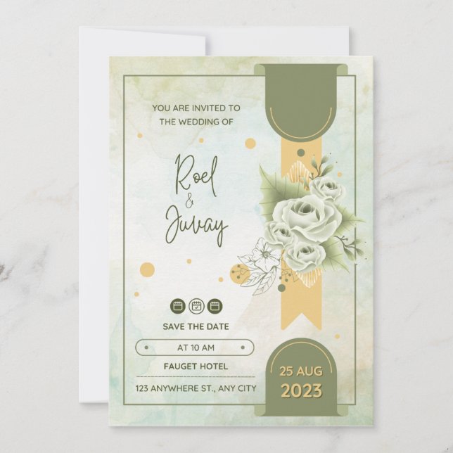 Grüne und cremefarbene Wasserfarbe Einladung (Vorderseite)