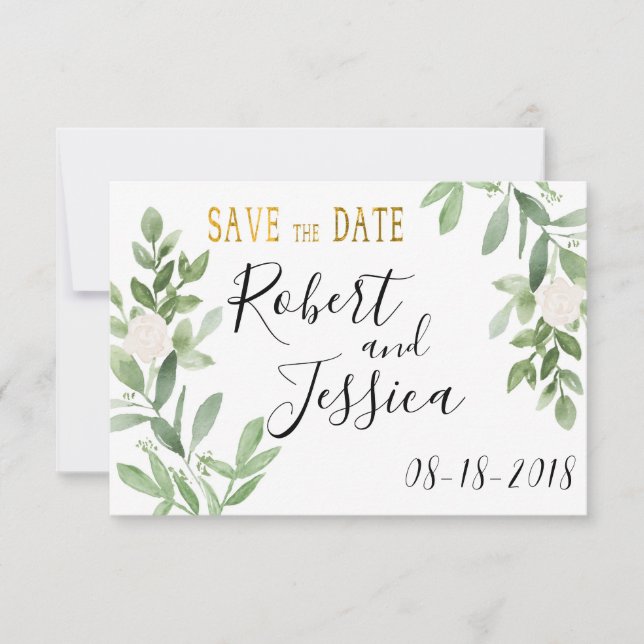 Grüne und einfache Hochzeit Gold speichern das Dat Save The Date (Vorderseite)