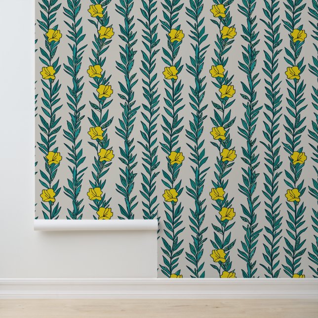 Grüne und gelbe Blumen Tapete (Anwendung)