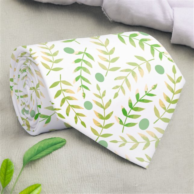 Grüne und gelbe Natur Fern Leaf Stalks Muster Krawatte (Von Creator hochgeladen)