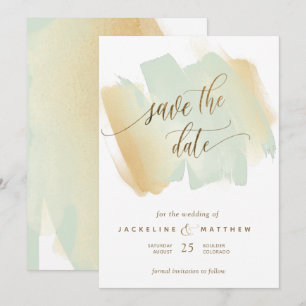 Grüne und gelbe Pinselstriche, minimale Hochzeiten Save The Date