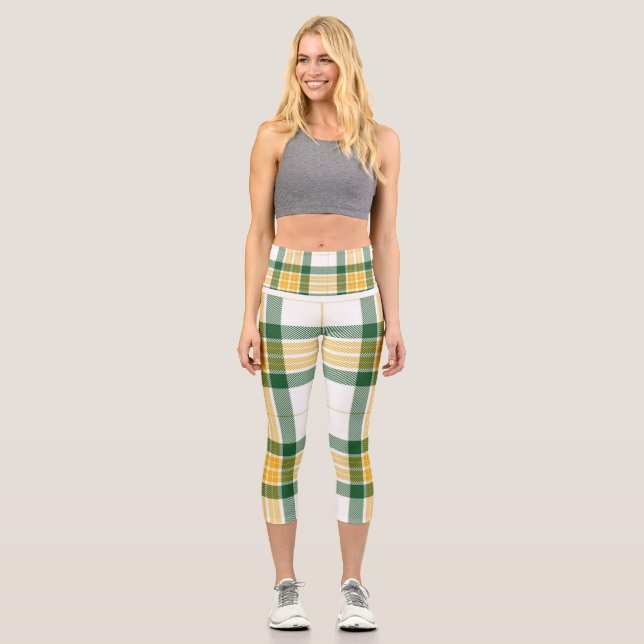 Grüne und gelbe Tartan High Waisted Capris (Vorderseite)