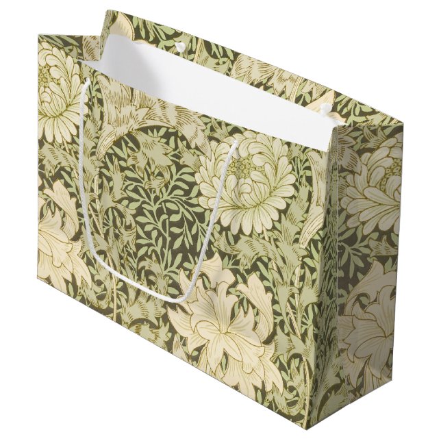 Grüne und gelbe William Morris-Geschenktasche Große Geschenktüte (Vorderseite Schrägansicht)