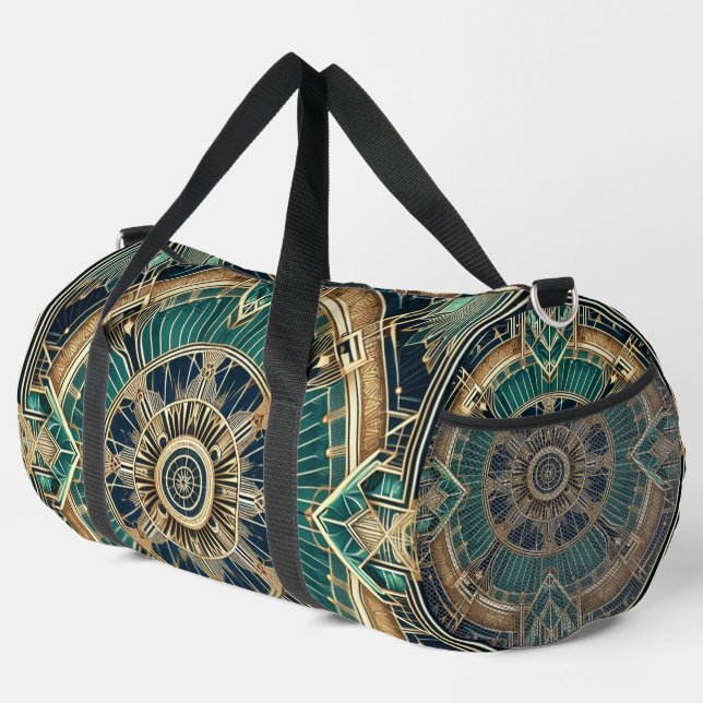 GRÜNE UND GOLD-ART-DECO-MUSTER EINFÜGEN DUFFLE BAG (Rechte Ecke)