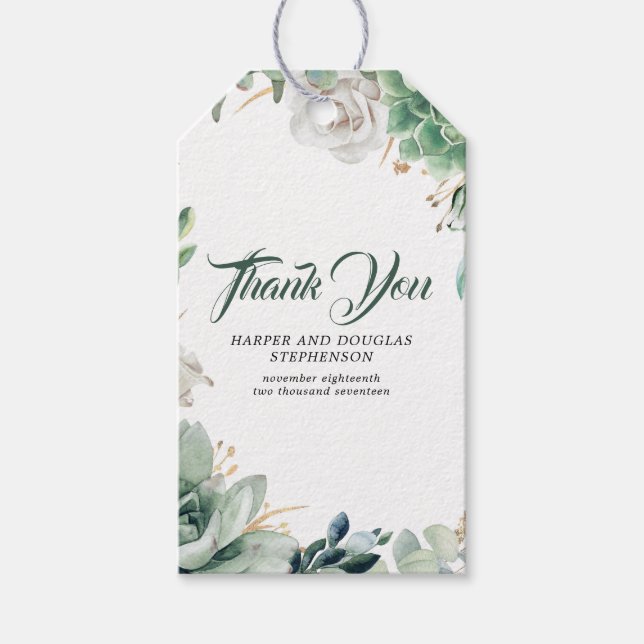 Grüne und Gold Elegante Botanische Hochzeit Geschenkanhänger (Vorderseite)