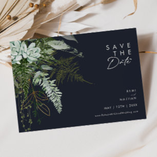 Grüne und Gold Leaf Script Dunkle Marine Horizonta Save The Date
