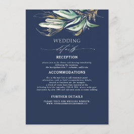 Grüne und Gold Navy Blue Wedding Details Begleitkarte