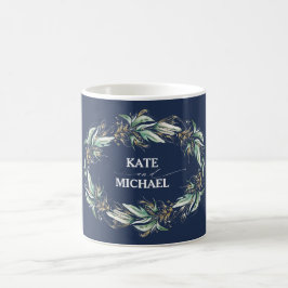 Grüne und Gold Navy Blue Wreath Elegant Kaffeetasse