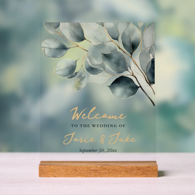 Grüne und goldene Begrüßungszeichen der Eukalyptus Acrylschild (Neutral)