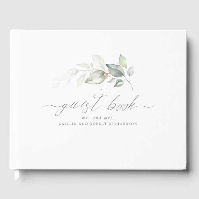 Grüne und goldene Blätter Hochzeit Gästebuch (Vorderseite)