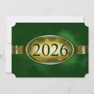 Grüne und goldene Blumenknopf-Karte 2026 Einladung