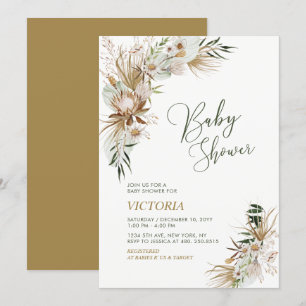 Grüne und goldene Boho-Botanical-Babyparty Einladung
