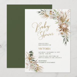 Grüne und goldene boho-botanische Babyparty-Einlad Einladung