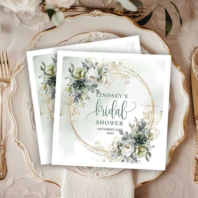 Grüne und goldene Boho-Braut-Partyservietten Serviette (Greenery And Gold Boho Bridal Shower Napkins)
