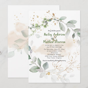 Grüne und goldene Botanische Hochzeit Einladung