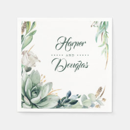 Grüne und goldene Botanische Hochzeit Serviette
