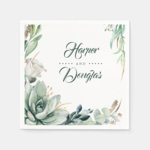 Grüne und goldene Botanische Hochzeit Serviette