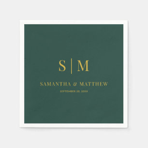Grüne und goldene einfache Couple-Initials Hochzei Serviette