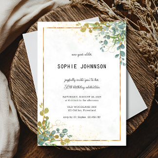 Grüne und goldene Eukalyptusgeburt Einladung