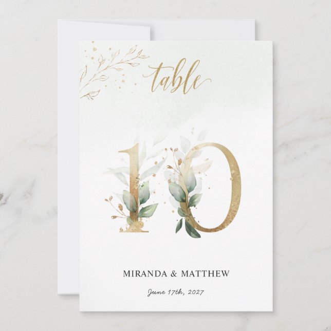 Grüne und goldene Folien, Größe 5" x 7" Tischnumme Einladung (Vorderseite)
