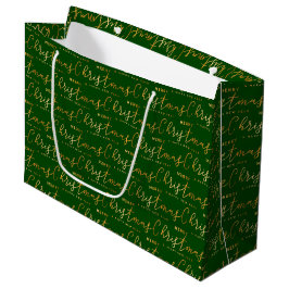 Grüne und goldene frohe Weihnachten Wortkunst Große Geschenktüte