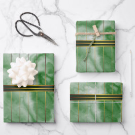 Grüne und goldene geometrische Streifen Smaragdmar Geschenkpapier Set