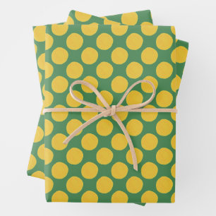 Grüne und goldene Geschenkverpackung mit Punkten Geschenkpapier Set