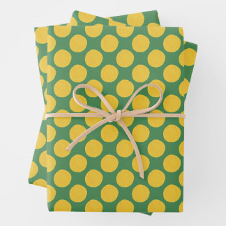 Grüne und goldene Geschenkverpackung mit Punkten Geschenkpapier Set