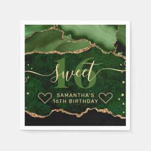 Grüne und goldene Glitter-Achat-Murmel Sweet 16 Serviette