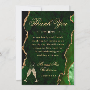 Grüne und goldene Glitter-Achat- und Marmor-Hochze Dankeskarte
