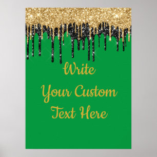 Grüne und goldene Glitzer Geburtstagsparty Jahrest Poster
