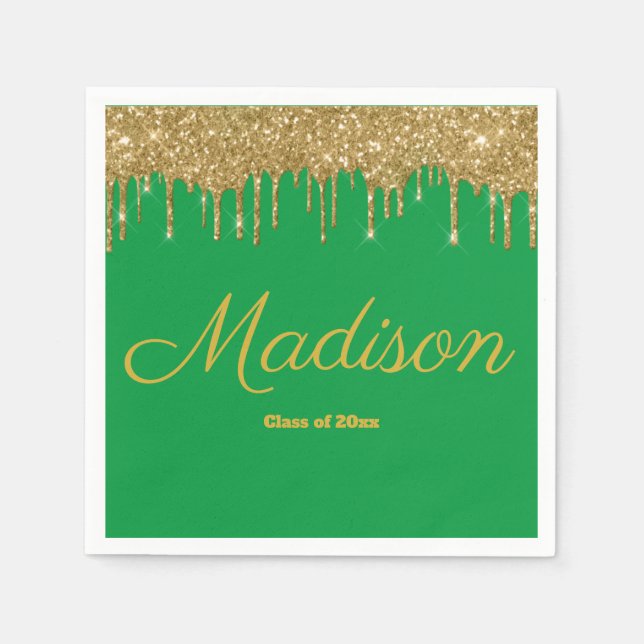 Grüne und goldene Graduation Party Class of 2024 P Serviette (Vorderseite)