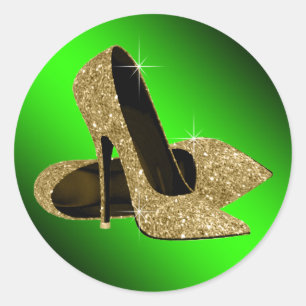 Grüne und goldene High Heel Schuhaufkleber Runder Aufkleber