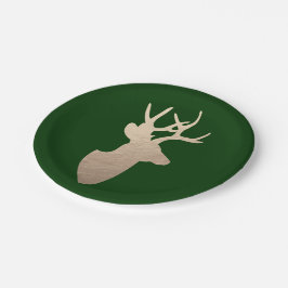 Grüne und goldene Hirsche Silhouette Pappteller
