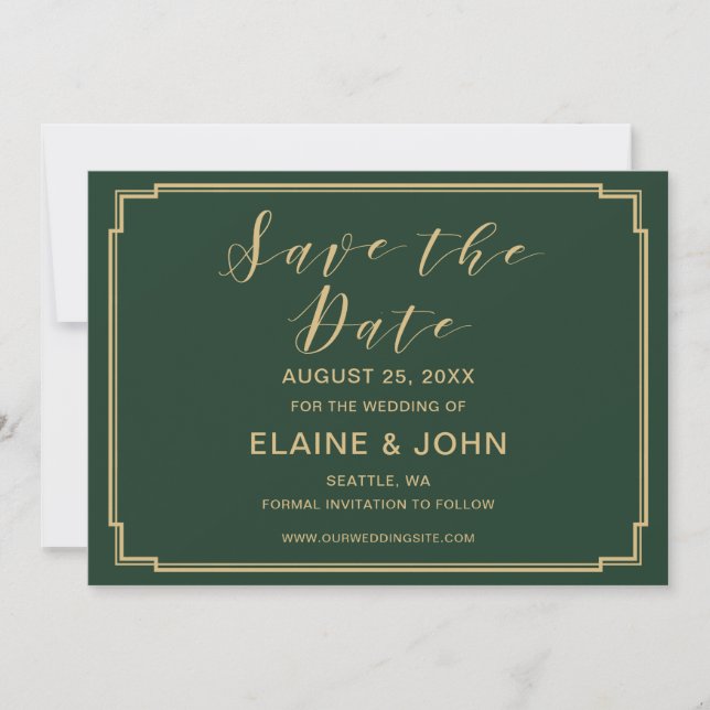 Grüne und goldene Hochzeit speichern Sie die Daten Save The Date (Vorderseite)